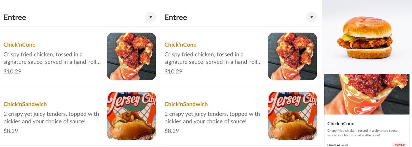 Chick’nCone Menu