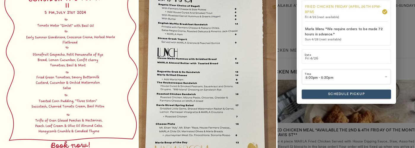 Marla SR Bakery and Cafe Menu