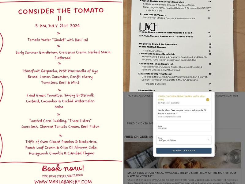 Marla SR Bakery and Cafe Menu