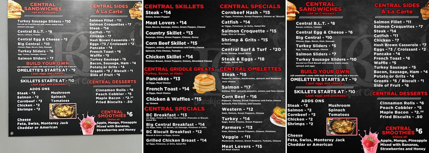 Breakfast Central Menu