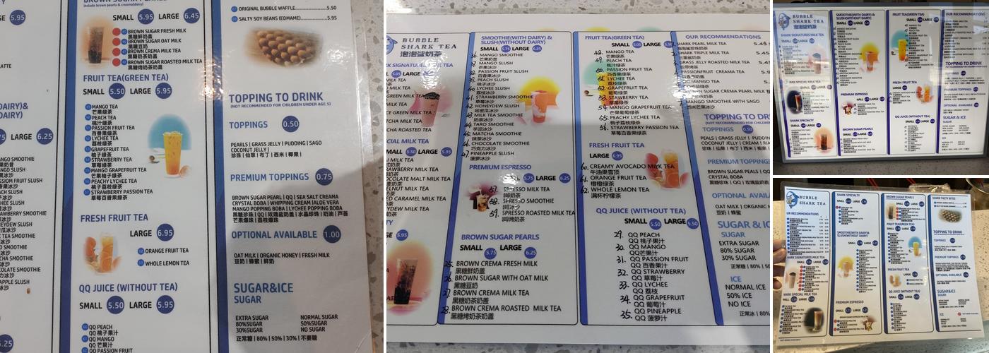 Bubble Shark Tea Menu