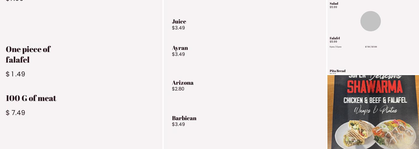 Queen Shawarma Menu