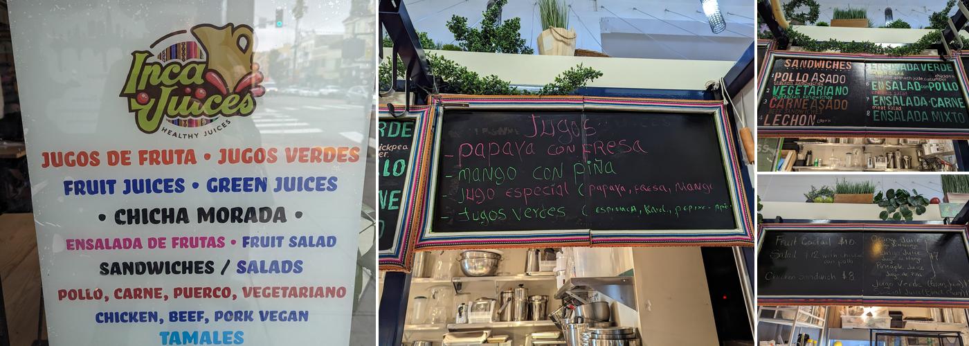 Inca Juices and Sandwiches Menu