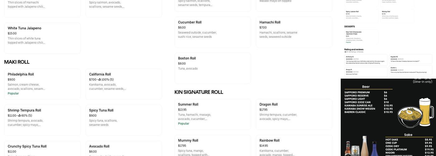 Kin Ramen Poke Boba Menu