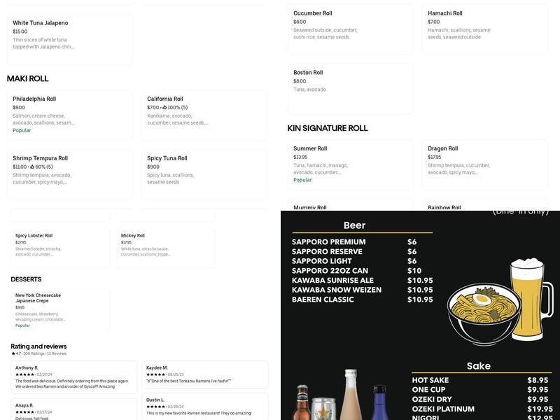 Kin Ramen Poke Boba Menu