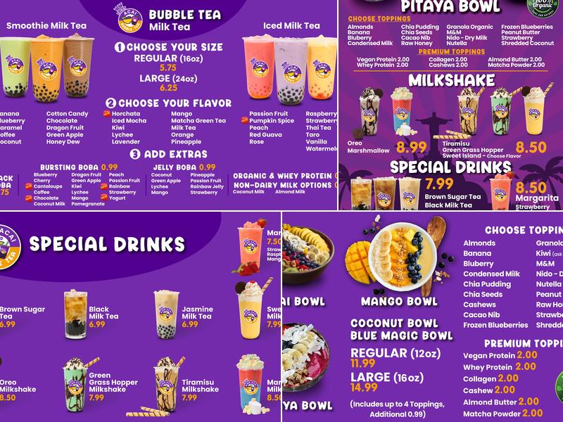 King Acai and Bubble Tea Menu