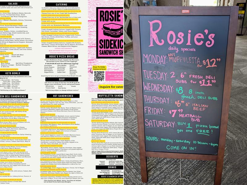 Rosie's Sidekick Sandwich Shop Menu