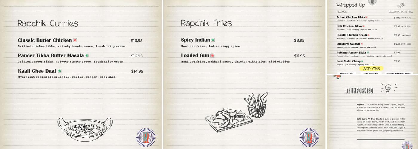 Rapchik Rooster Menu