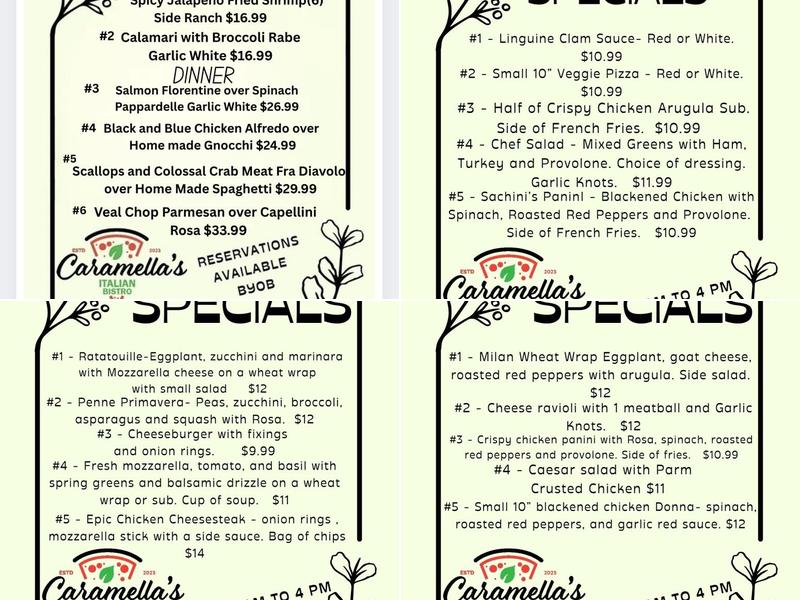 Caramella's Italian Bistro Menu