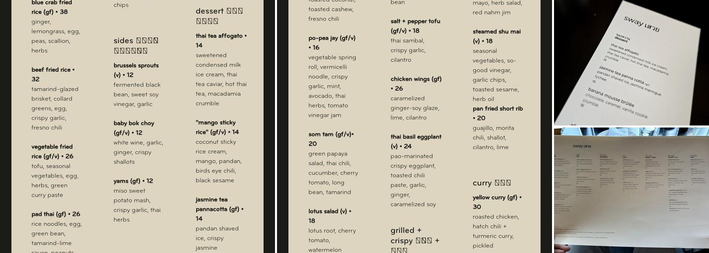 Sway Aspen Menu