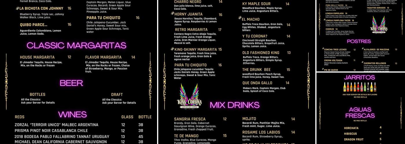 King Corona Latin Kitchen & Cantina Menu