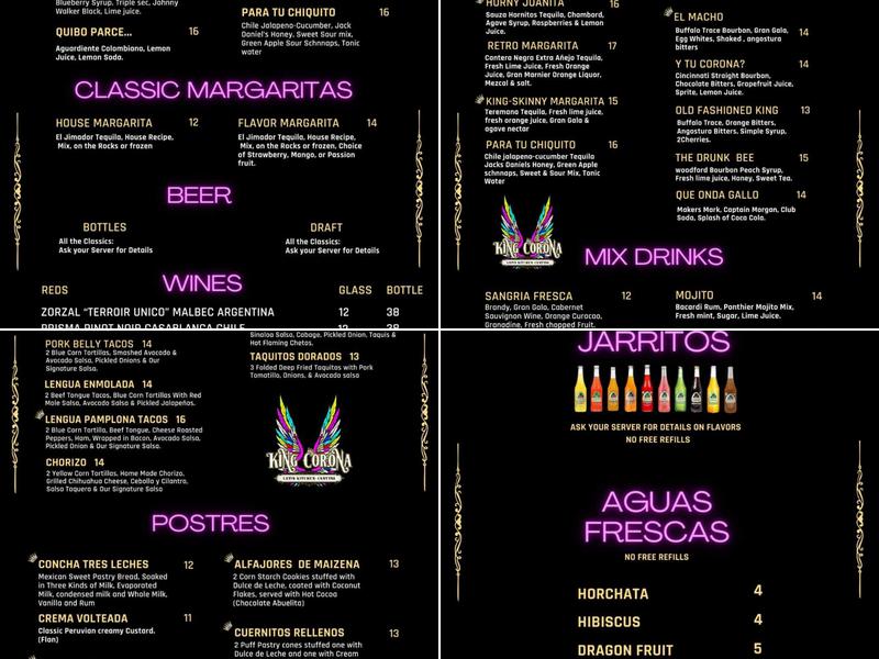 King Corona Latin Kitchen & Cantina Menu