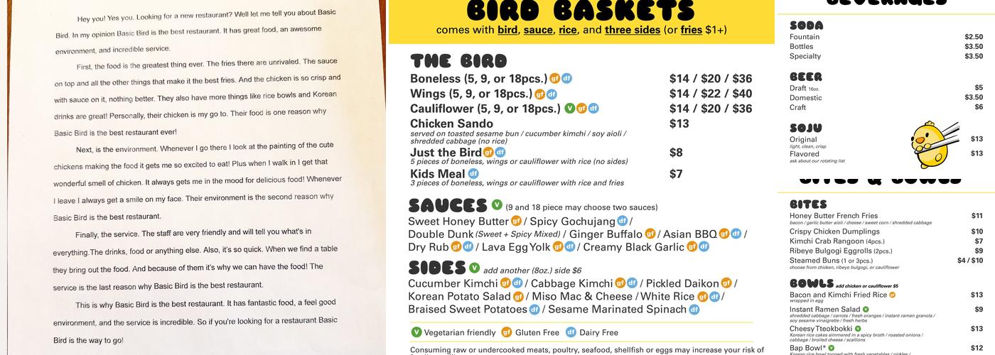 Basic Bird Menu