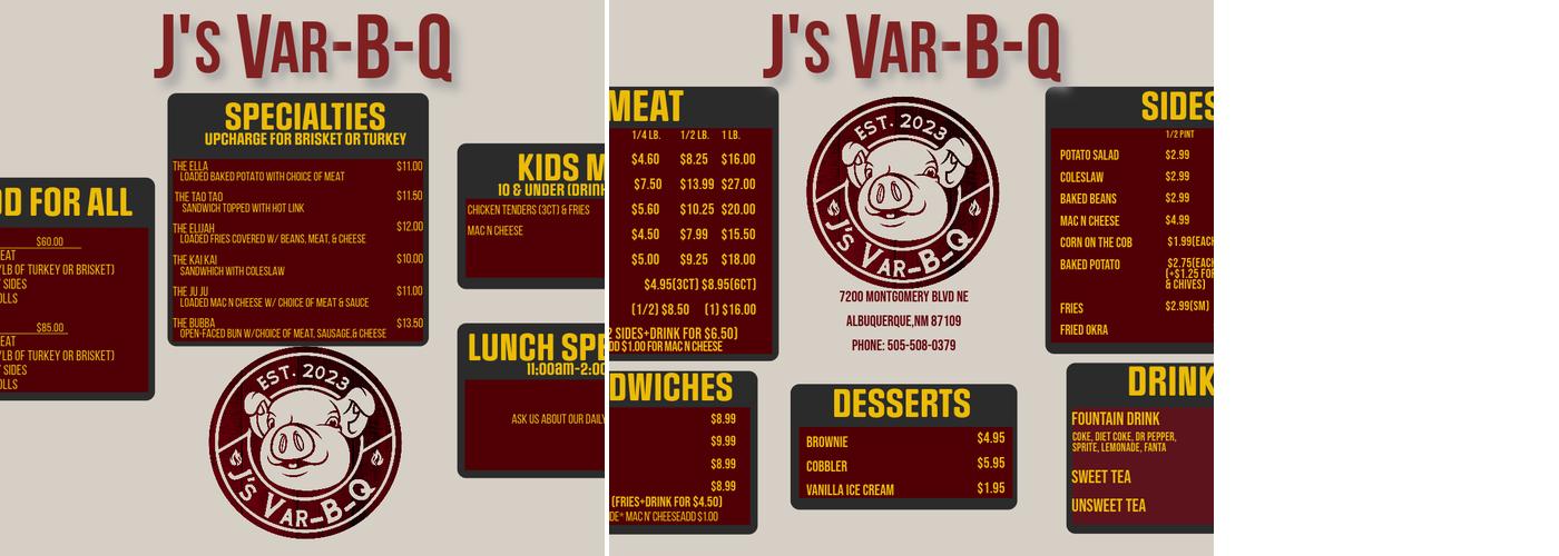 J's Var-B-Q Menu