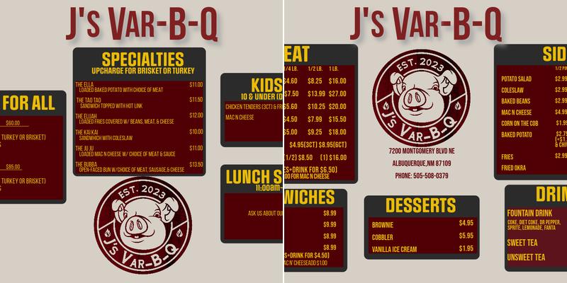 J's Var-B-Q Menu
