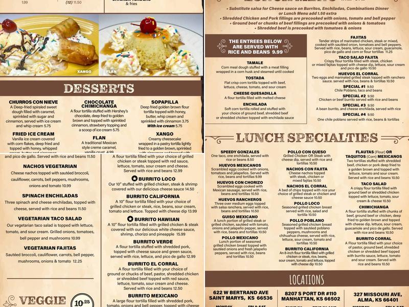 El corral Menu