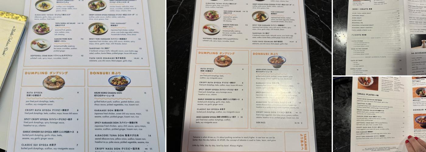 AFURI Ramen + Dumpling Menu