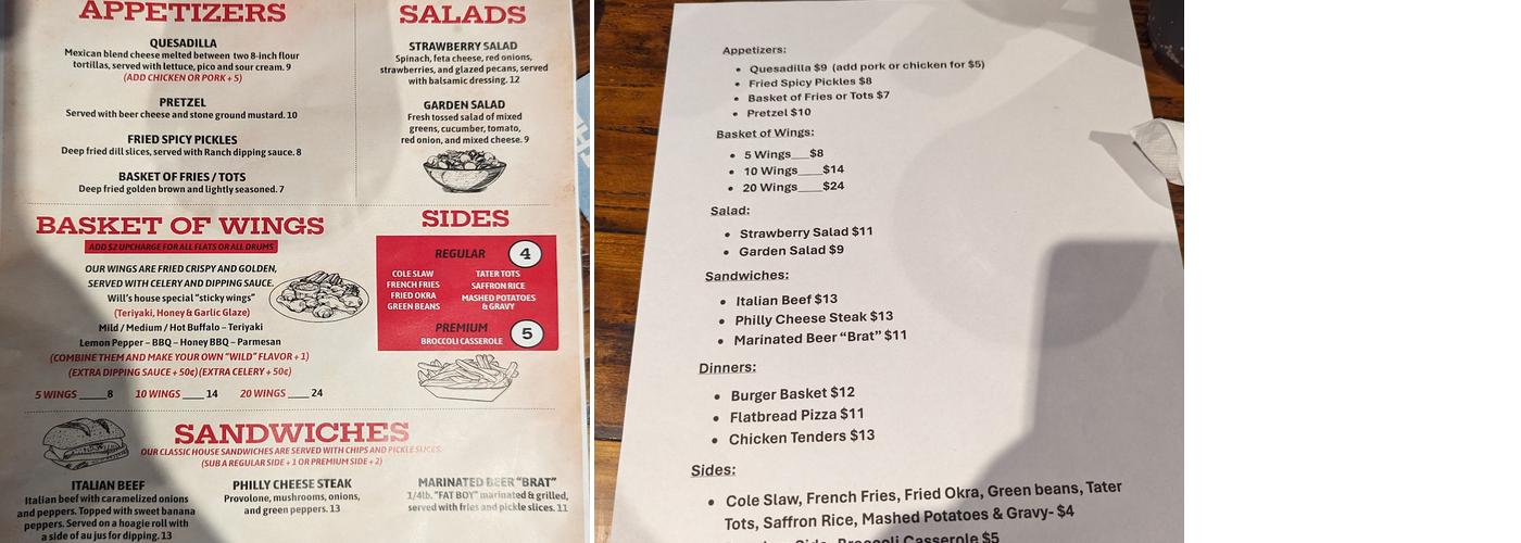 Will Henry's Tavern Menu