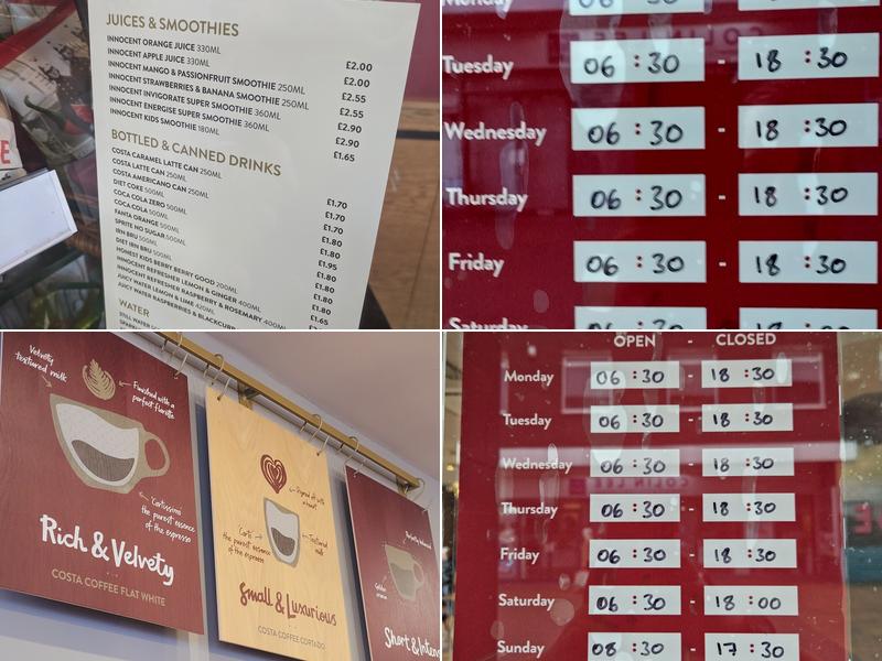 Costa Coffee Menu