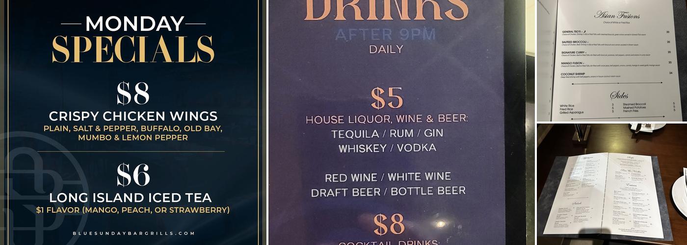 Blue Sunday Bar & Grill Menu