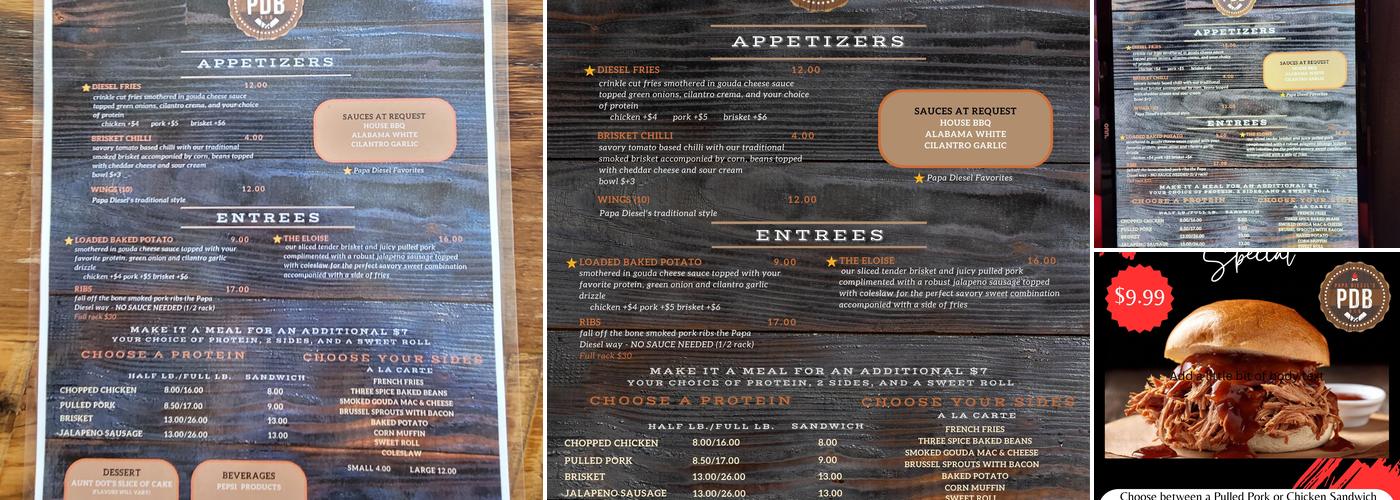 Papa Diesel’s BBQ Menu