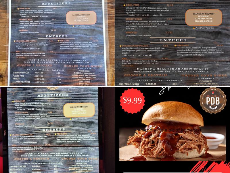 Papa Diesel’s BBQ Menu