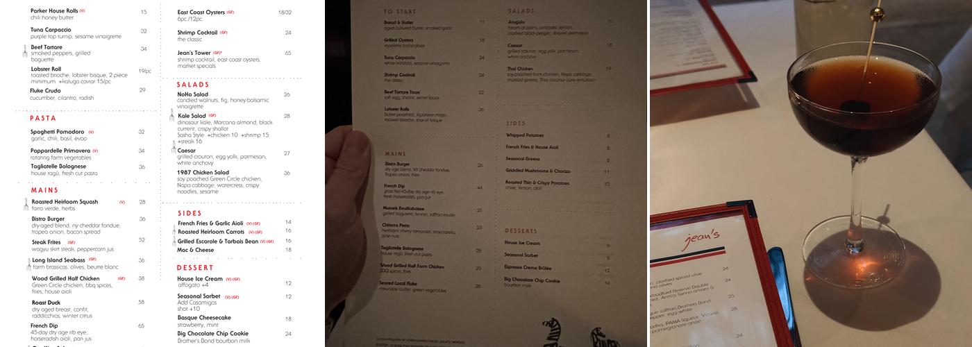 Jean's Menu