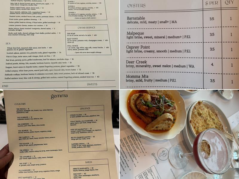 Gemma Fish + Oyster Menu