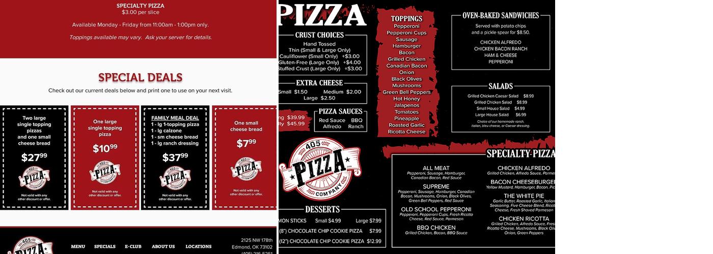 405 Pizza Company Yukon Menu