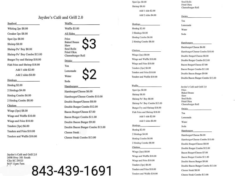 Jaydee's Cafe & Grill 2.0 Menu
