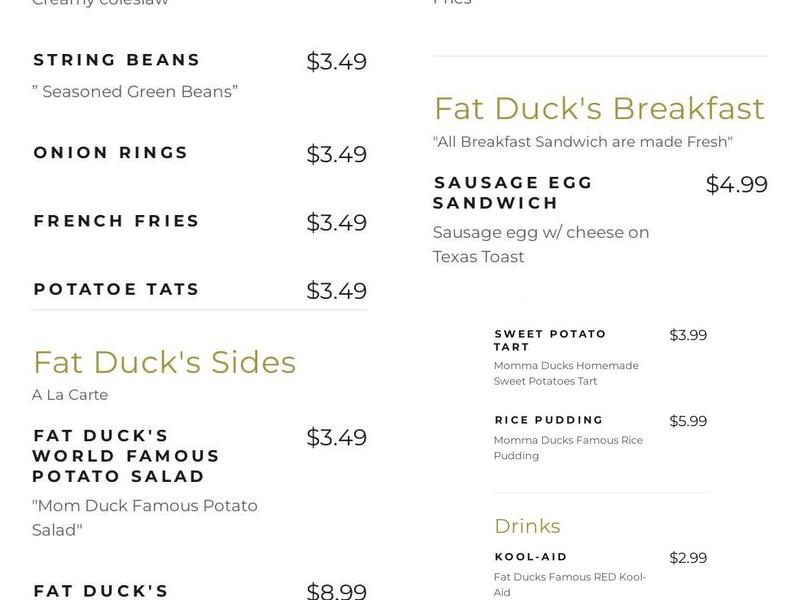 Fat Duck Soul Food Menu