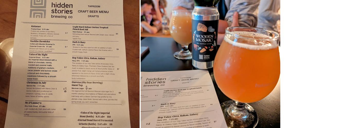 Hidden Stories Brewing Company Menu