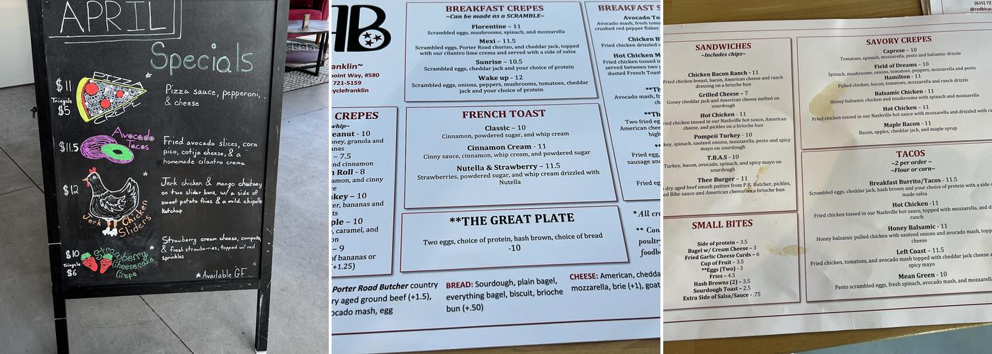 Red Bicycle Coffee & Crepes Menu