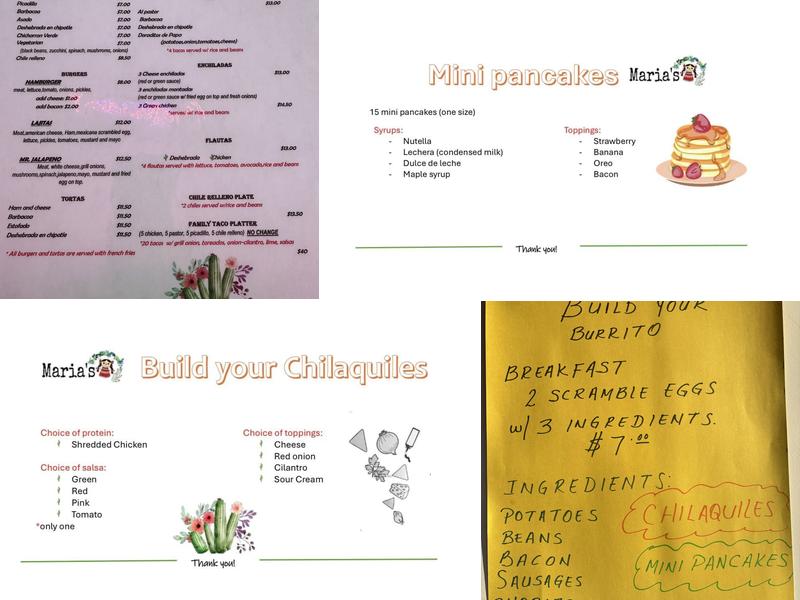 Maria’s Comida Mexicana Menu