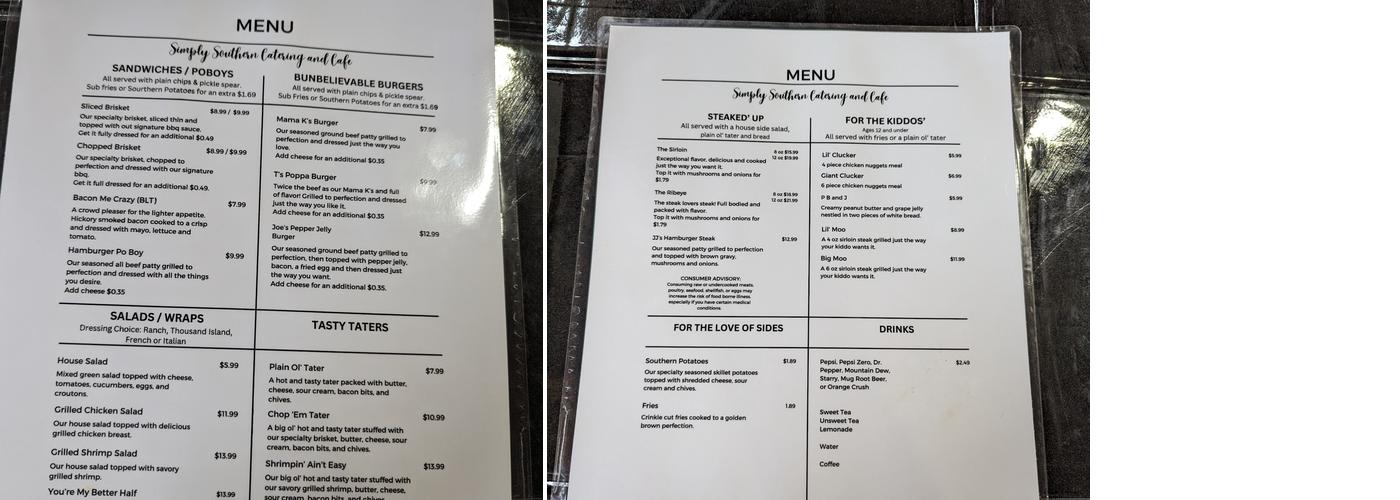 Simply Southern Catering & Cafe Menu