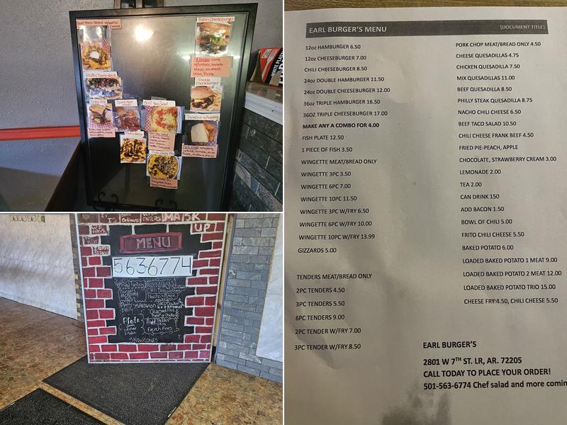 Earl’s burger Menu