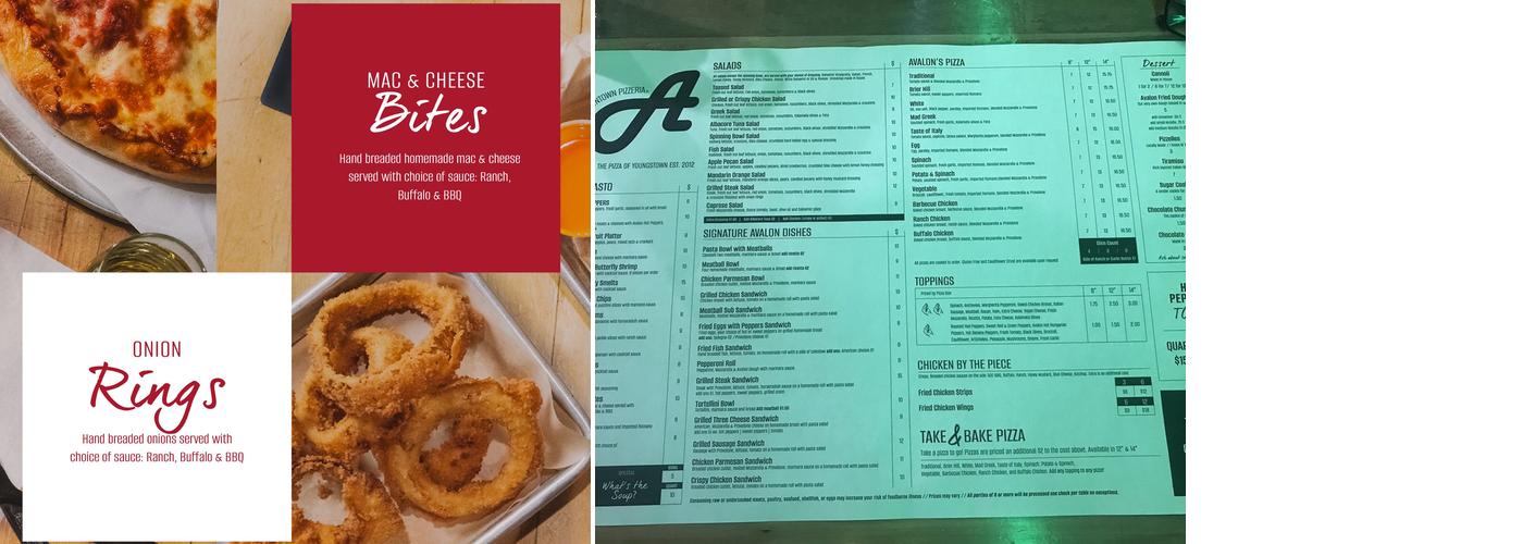 Avalon Pizza Menu
