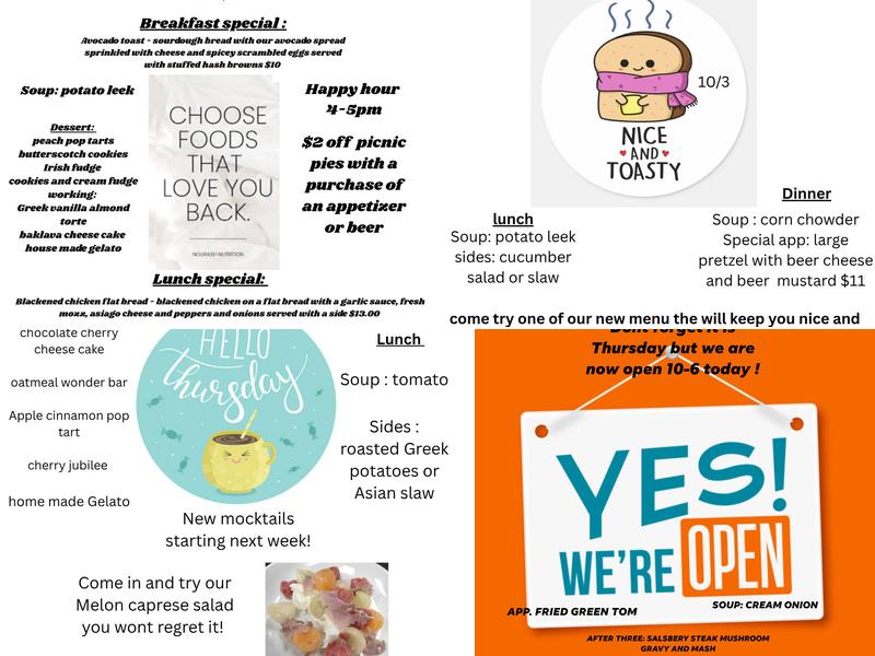 Angie's Sip and Taste Menu