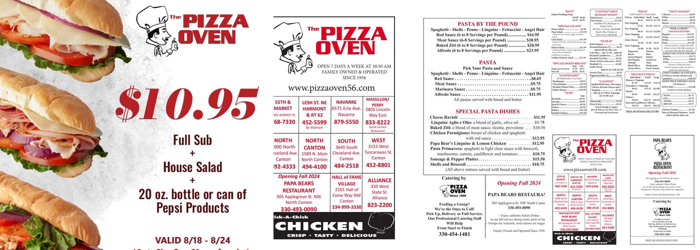 Pizza Oven Menu