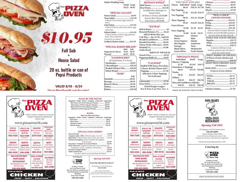 Pizza Oven Menu