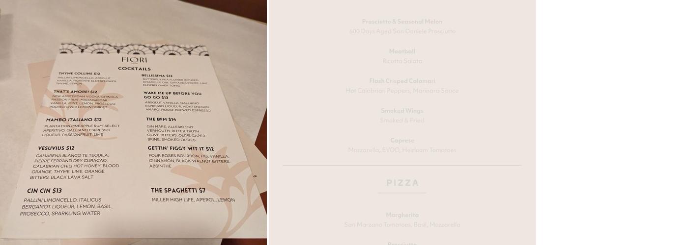 Fiori Italian Menu