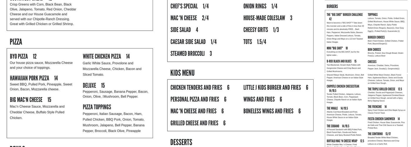 B ROX Grill and Swill Menu