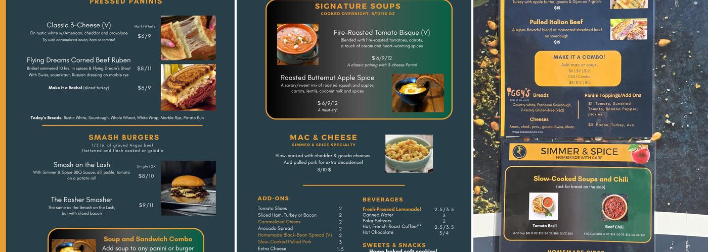 Simmer & Spice Food Truck: Paninis and Soups Menu