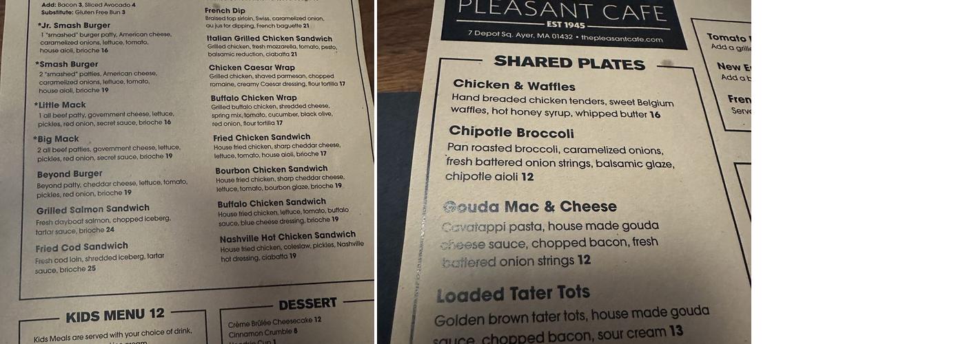 The Pleasant Cafe | Ayer Menu