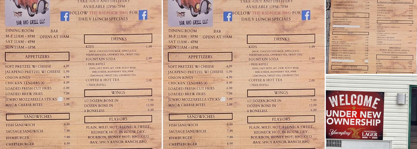 The Redneck Bar & Grill, LLC Menu