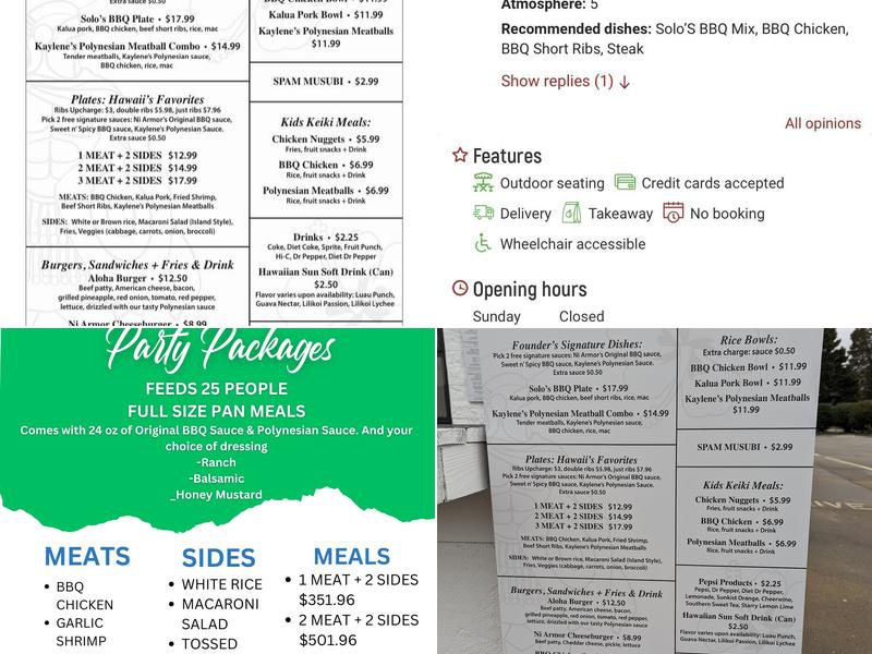 Ni Armors Hawaiian and Polynesian bbq Menu