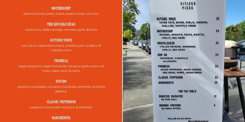 Citizen Pizza Menu