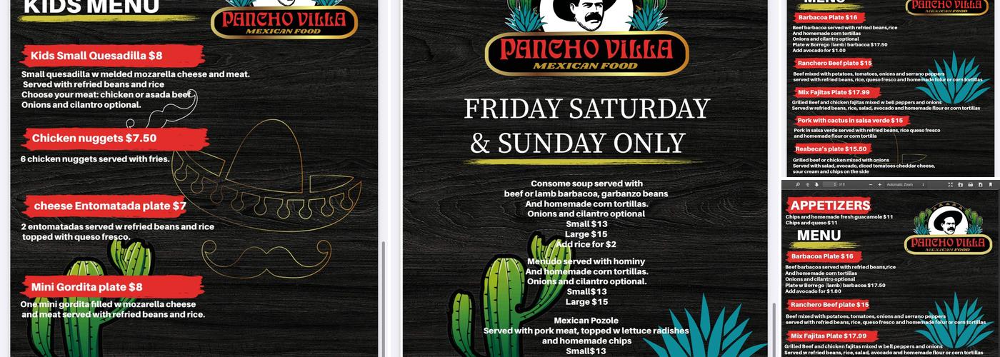 Pancho Villa Mexican Food Brenham Menu