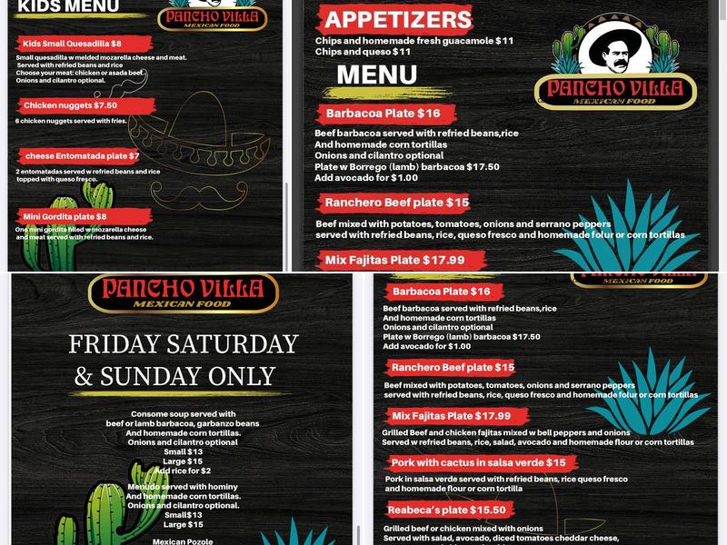Pancho Villa Mexican Food Brenham Menu