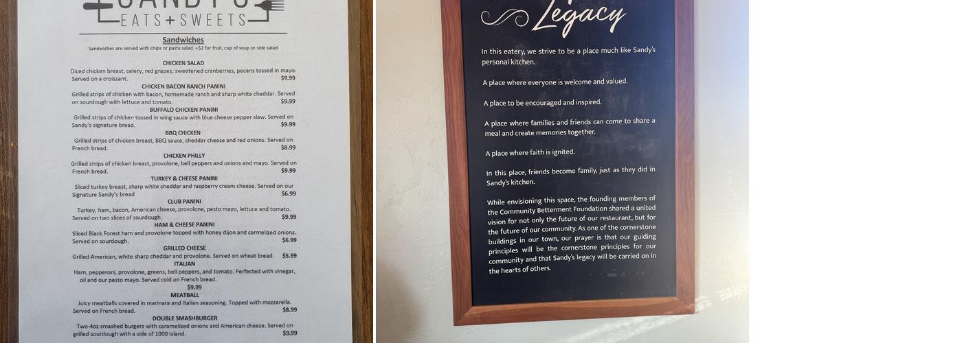 Sandy's Eats + Sweets Menu